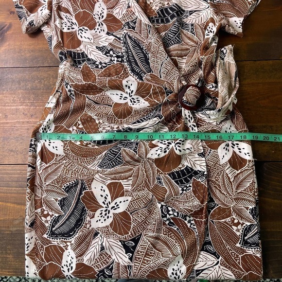 Vintage 70s Toni Todd Brown Black Floral Safari Faux Wrap Knee Dress Women's 10 - Picture 12 of 12